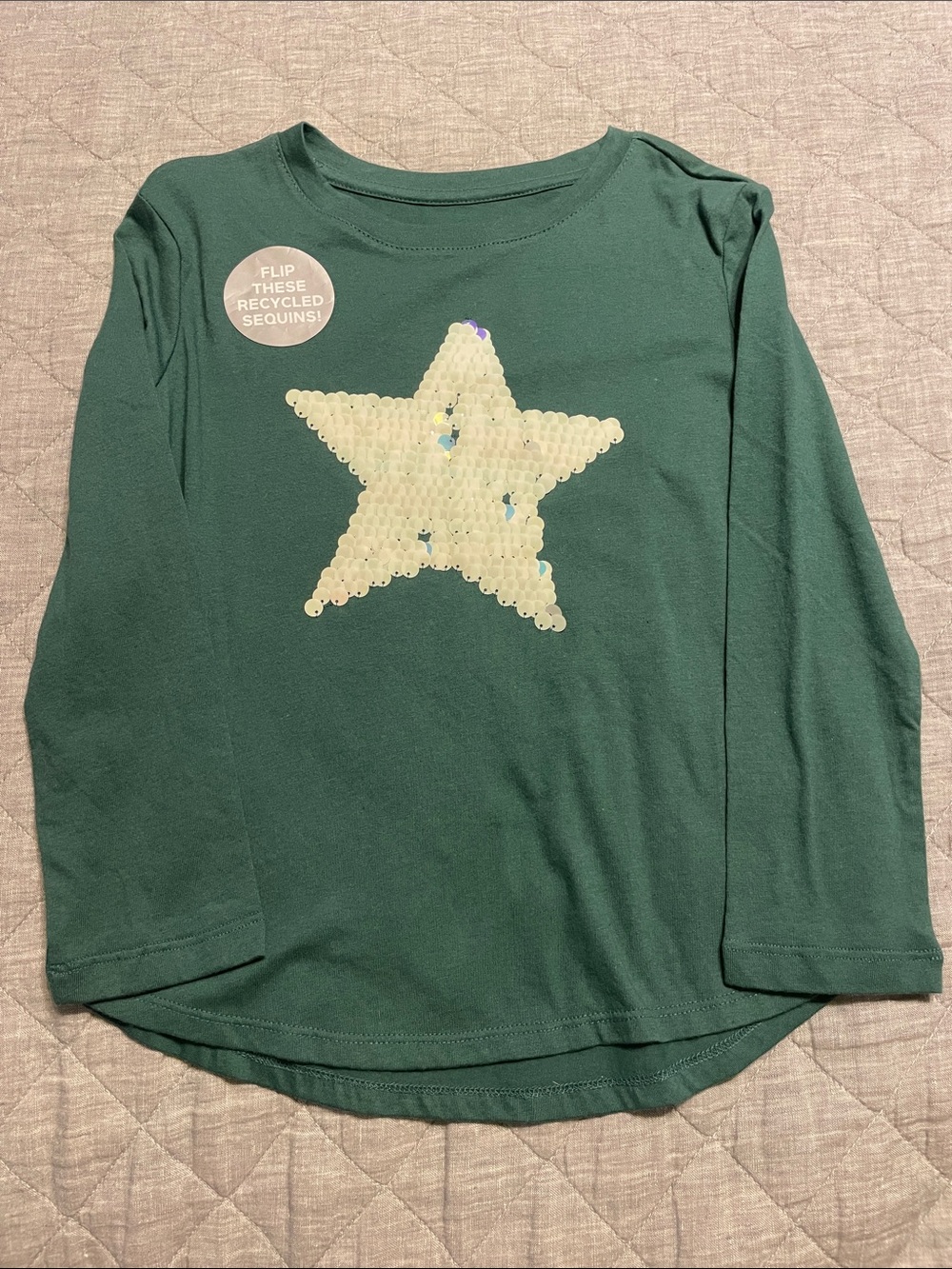 GAP Girls' Green Long-Sleeve Sequin Star Top